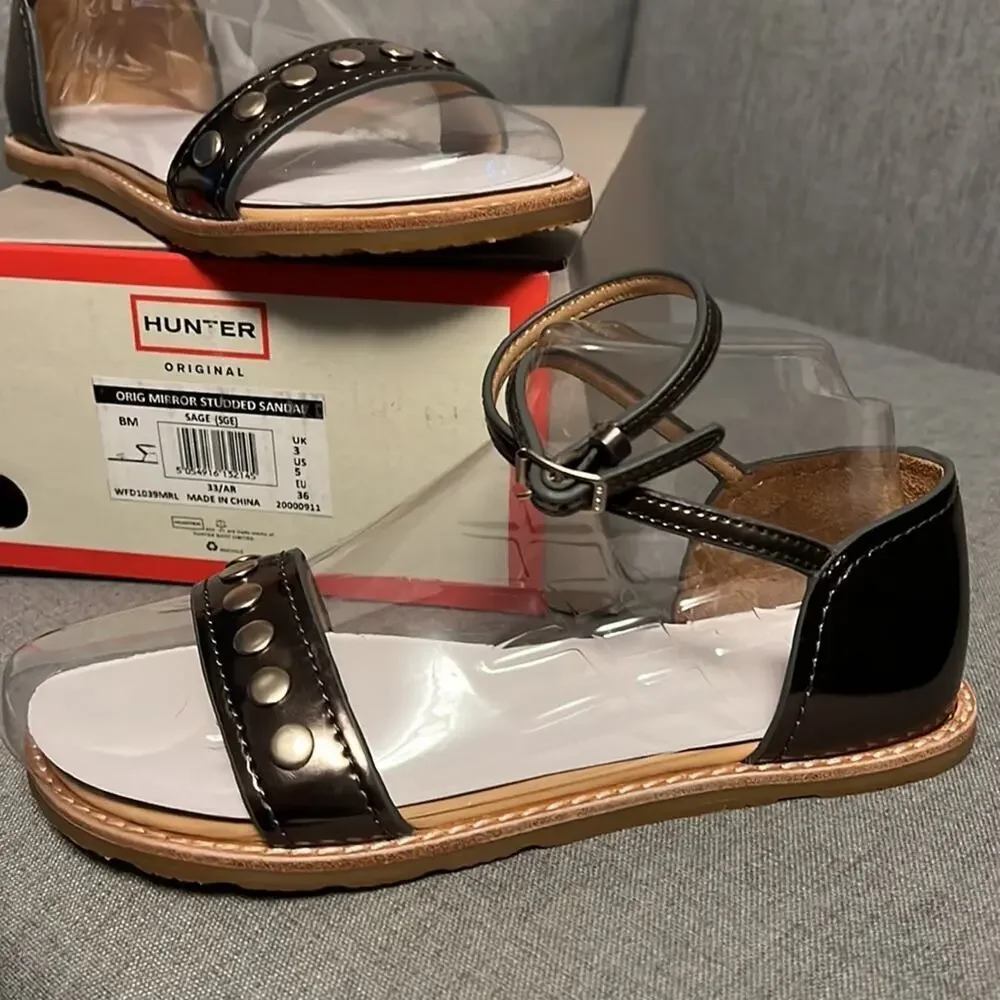 Hunter women’s original mirror studded metallic sandals size 5